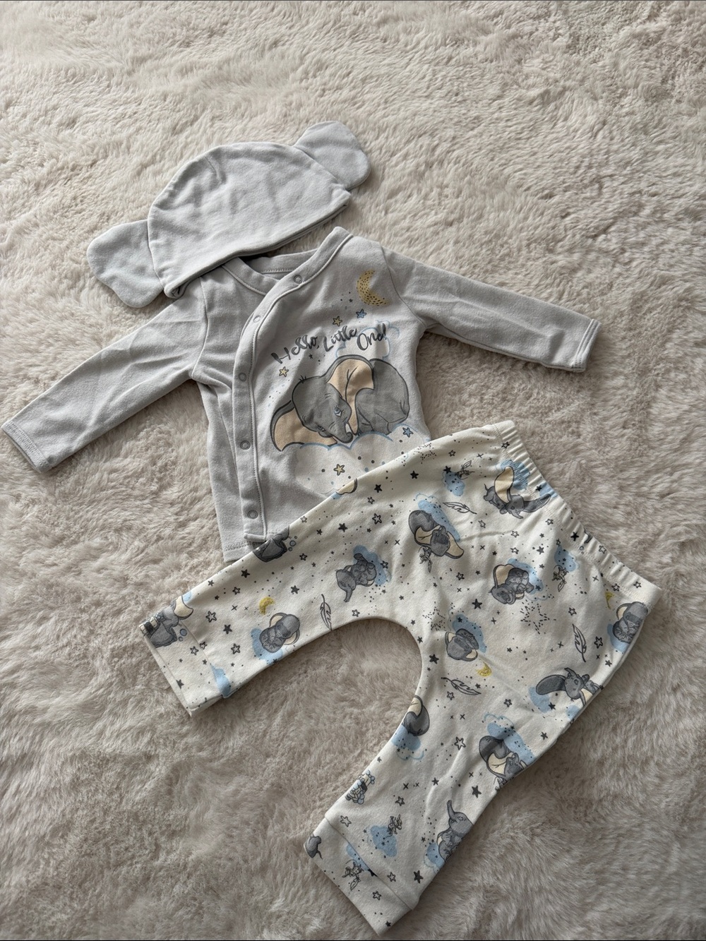 Disney Light Gray and Cream Elephant Matching Baby Set